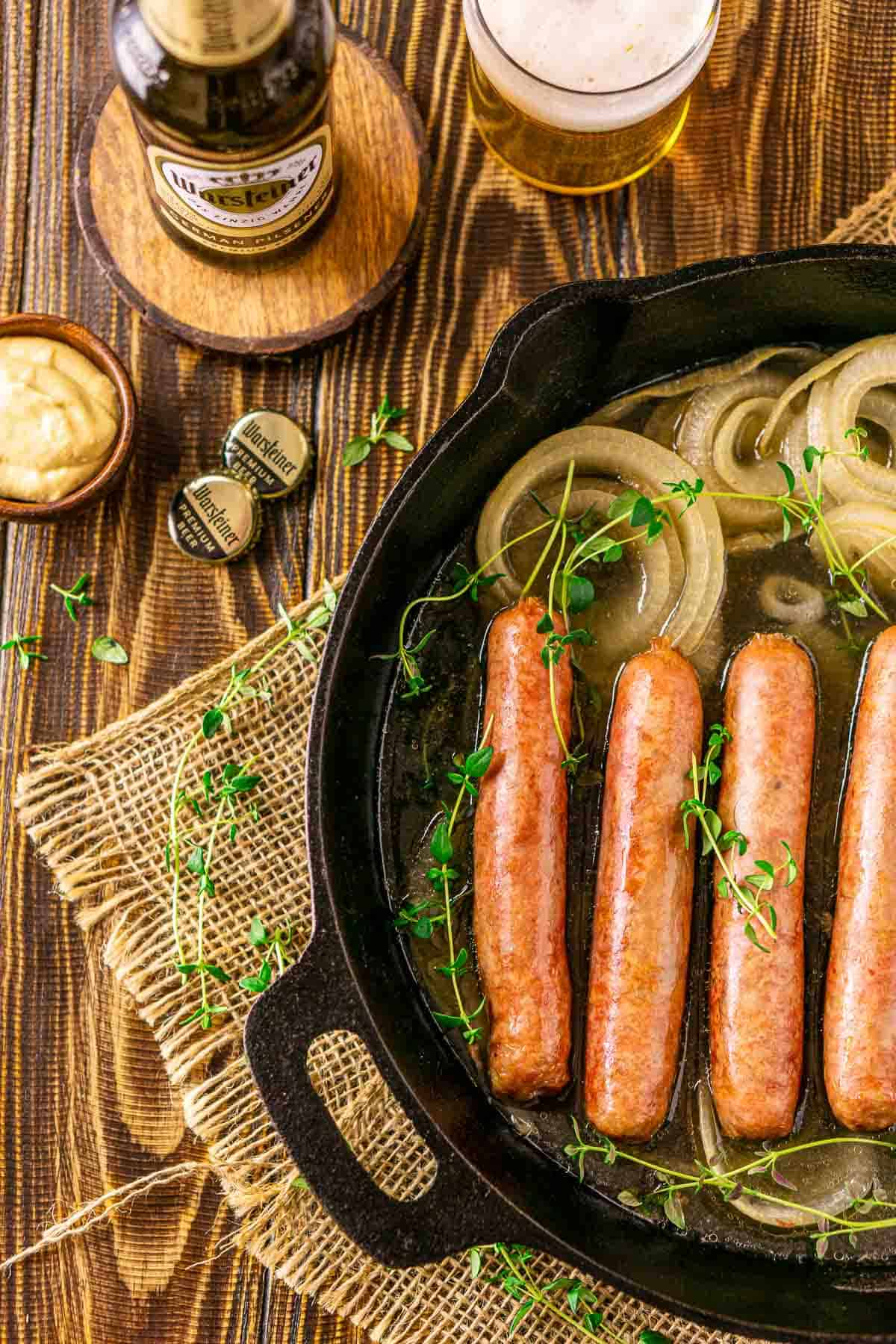 Smoked Brats With Beer and Onion