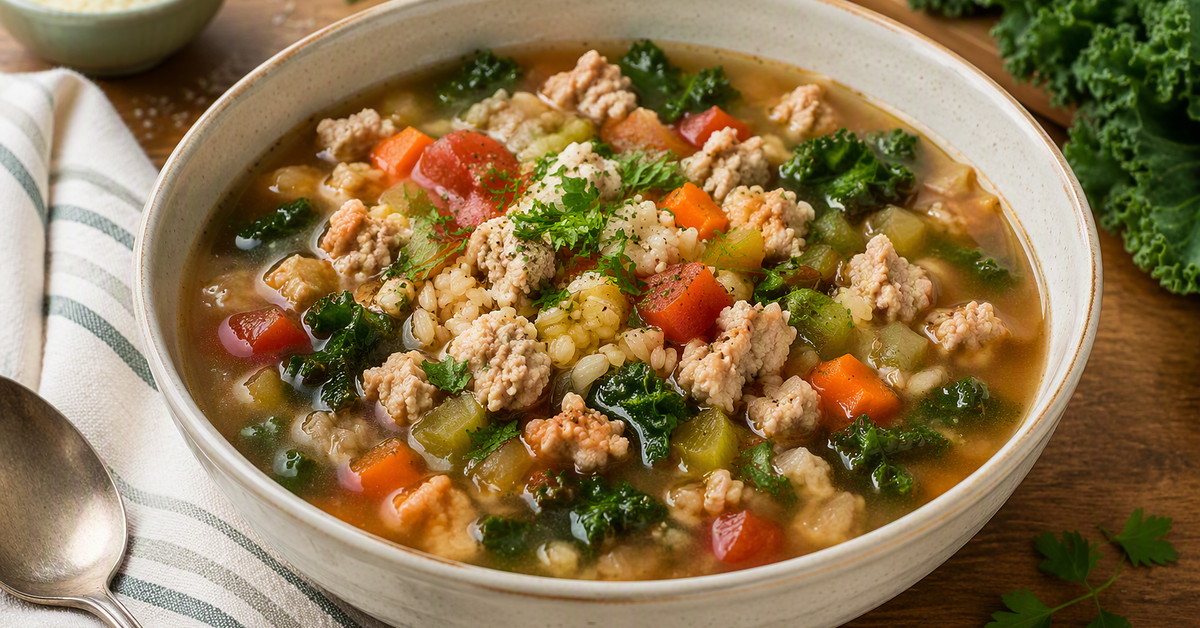 Turkey, Kale and Brown Rice Soup